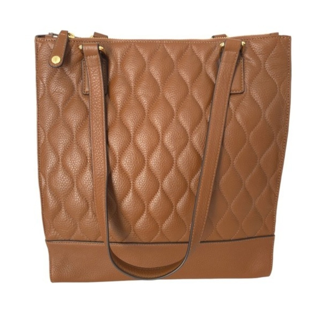 Vera Bradley Tan Brown Pebbled Leather Quilted Nora Tote Handbag - Picture 2 of 9